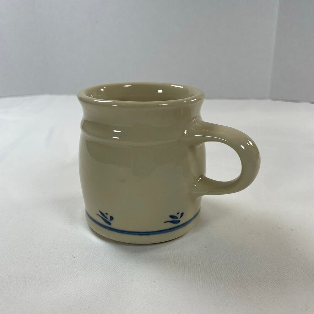 Roseville Ohio Pottery Blue Stripe Flower Mug Set 4 Stoneware Vintage USA - Picture 3 of 6